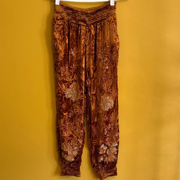 Anthropologie Pants - Anthropologie Rust Floral-Embroidered Velvet Joggers